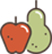 Two fruits of distinct colors, such as orange and green.